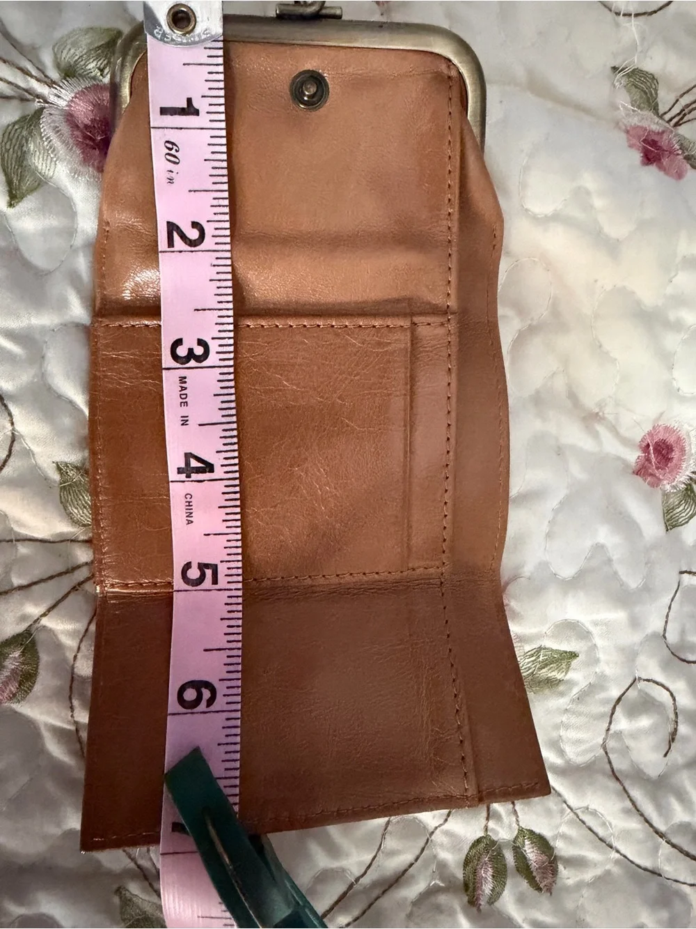 HOBO Tan Leather Kiss-Lock Coin Pouch with Patterned Lining